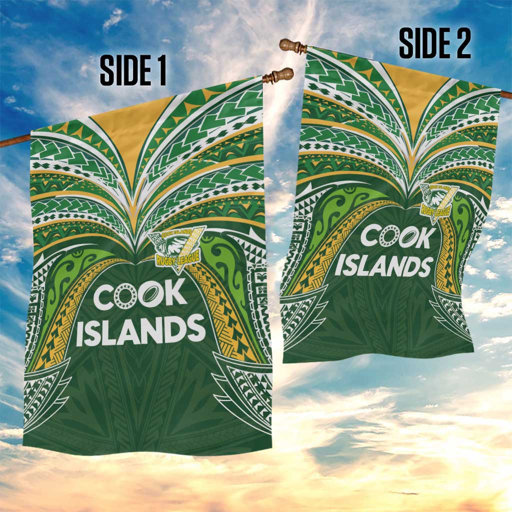 Cook Islands Rugby League Garden Flag Tatau Tribal Motifs-Dark Green Color LT03 - Polynesian Pride