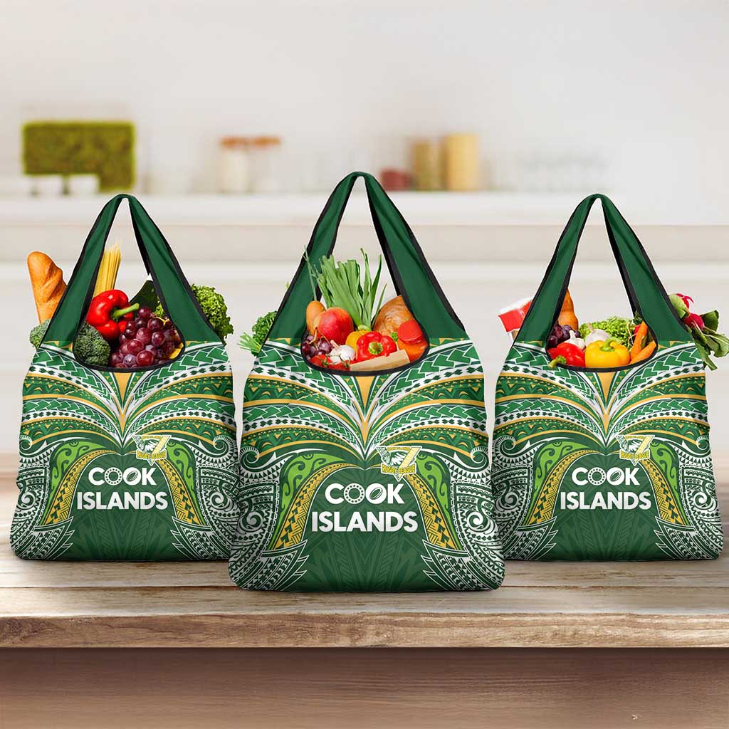 Cook Islands Rugby League Grocery Bag Tatau Tribal Motifs-Dark Green Color LT03 3-pack One Size Green - Polynesian Pride