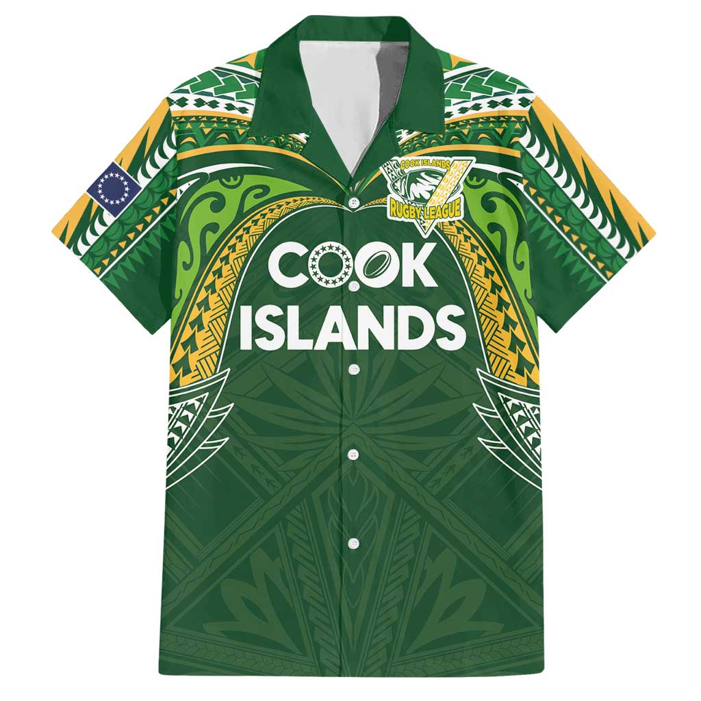 Custom Cook Islands Rugby League Hawaiian Shirt Tatau Tribal Motifs-Dark Green Color LT03 Green - Polynesian Pride