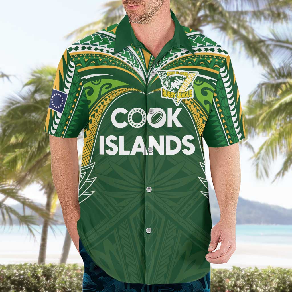 Custom Cook Islands Rugby League Hawaiian Shirt Tatau Tribal Motifs-Dark Green Color LT03 - Polynesian Pride