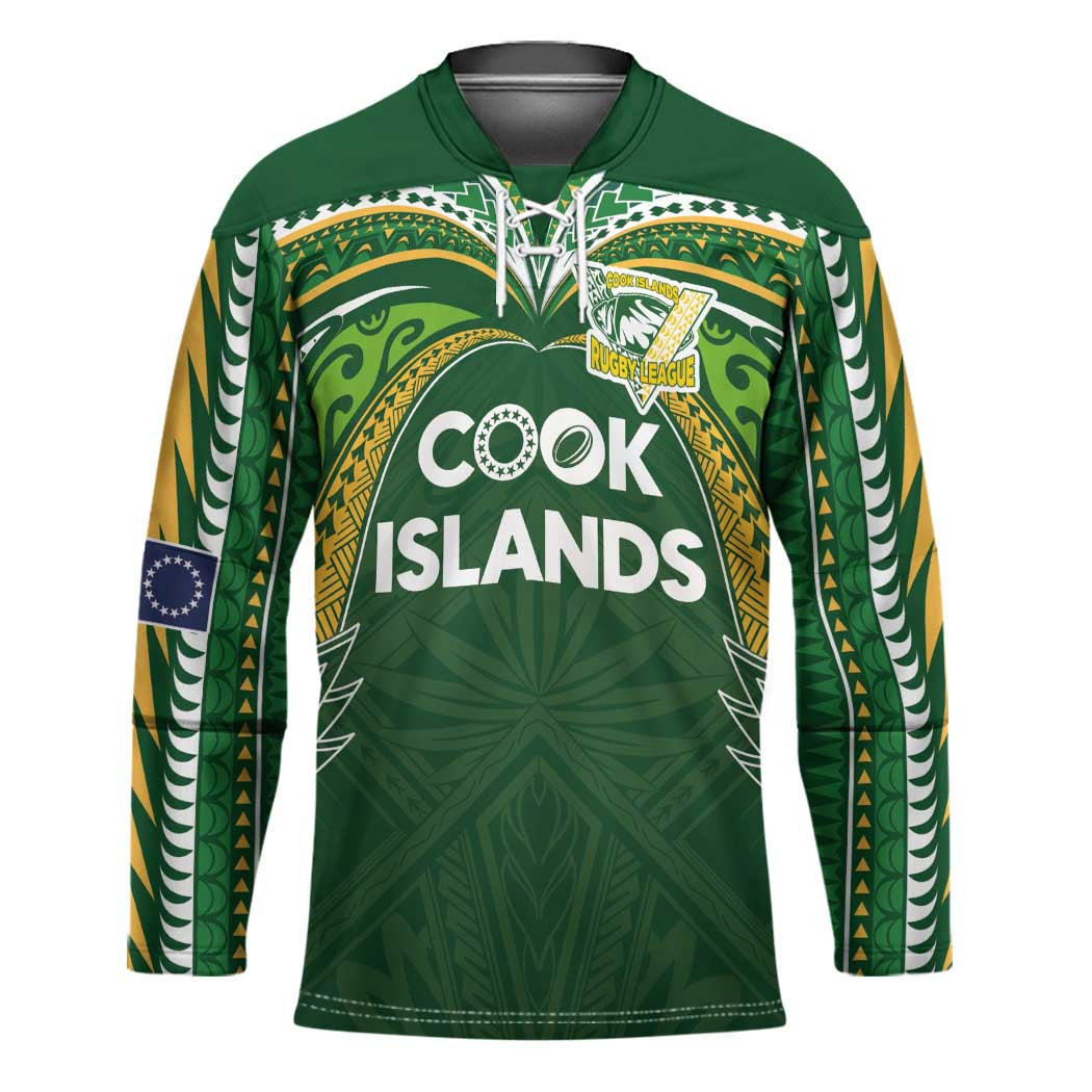 Custom Cook Islands Rugby League Hockey Jersey Tatau Tribal Motifs-Dark Green Color LT03 Unisex Green - Polynesian Pride