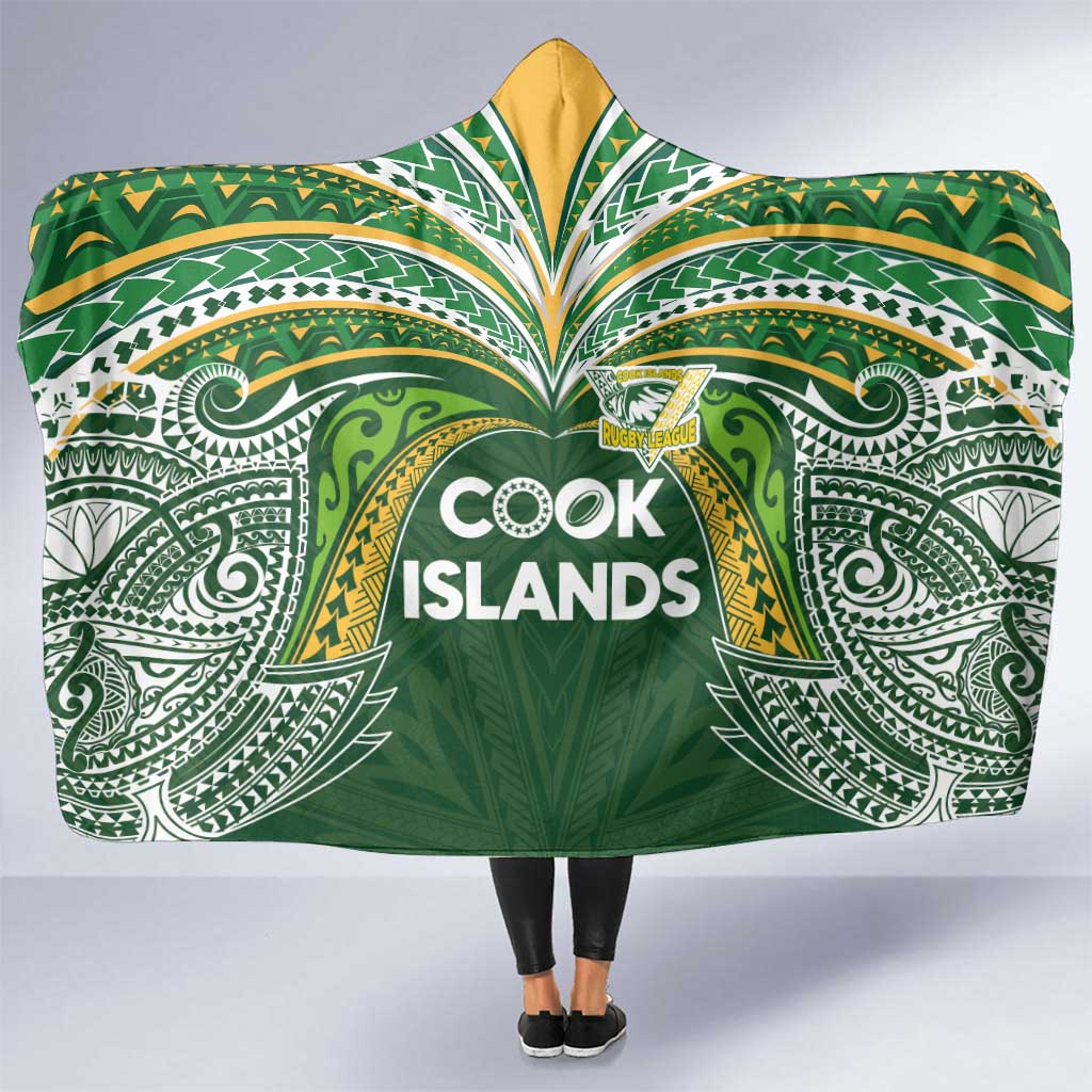 Cook Islands Rugby League Hooded Blanket Tatau Tribal Motifs-Dark Green Color LT03 One Size Green - Polynesian Pride