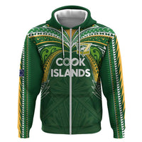 Custom Cook Islands Rugby League Hoodie Tatau Tribal Motifs-Dark Green Color LT03 Zip Hoodie Green - Polynesian Pride