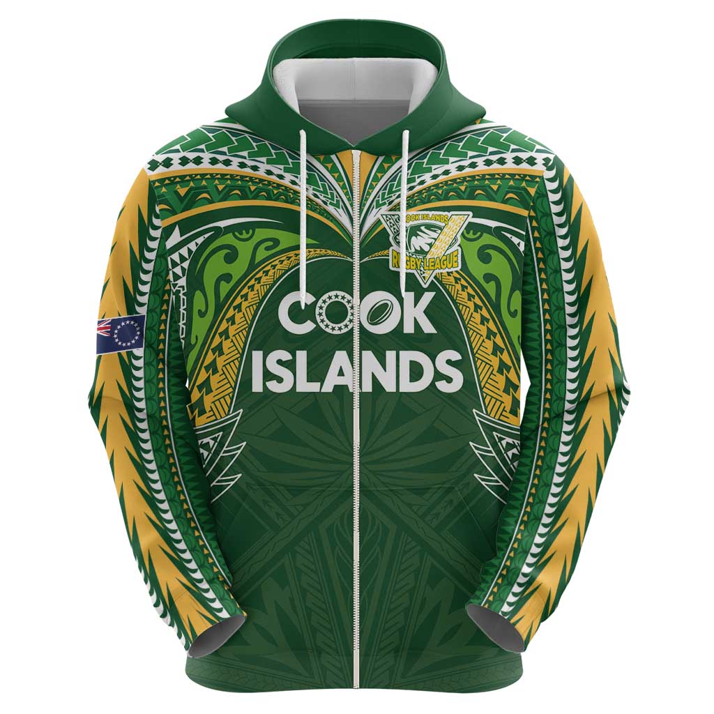 Custom Cook Islands Rugby League Hoodie Tatau Tribal Motifs-Dark Green Color LT03 - Polynesian Pride