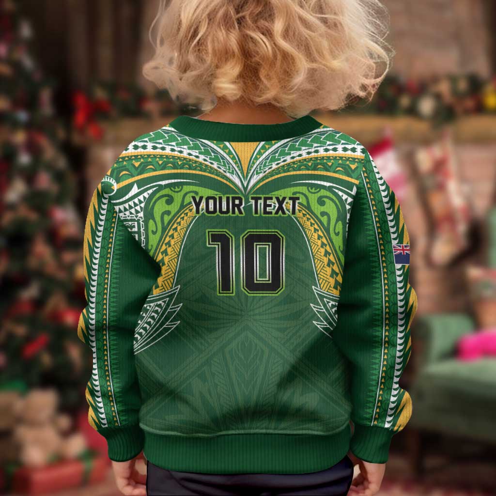 Custom Cook Islands Rugby League Kid Ugly Christmas Sweater Tatau Tribal Motifs-Dark Green Color LT03 - Polynesian Pride