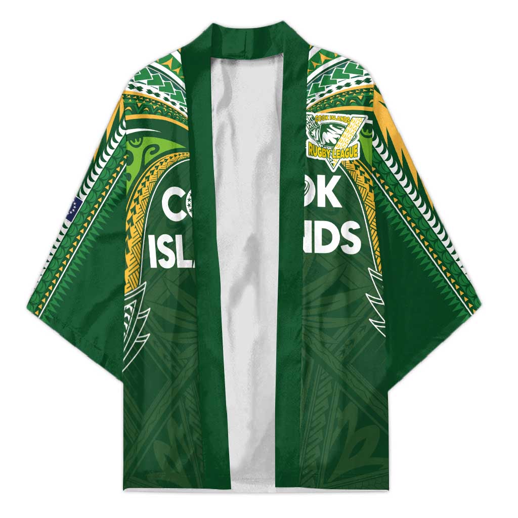 Custom Cook Islands Rugby League Kimono Tatau Tribal Motifs-Dark Green Color LT03 Unisex Green - Polynesian Pride