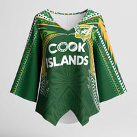 Custom Cook Islands Rugby League Kimono Sleeve Blouse Tatau Tribal Motifs-Dark Green Color LT03 Female Green - Polynesian Pride
