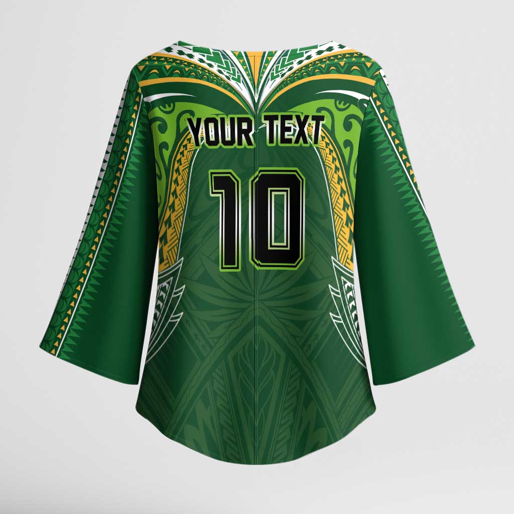 Custom Cook Islands Rugby League Kimono Sleeve Blouse Tatau Tribal Motifs-Dark Green Color LT03 - Polynesian Pride