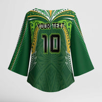 Custom Cook Islands Rugby League Kimono Sleeve Blouse Tatau Tribal Motifs-Dark Green Color LT03 - Polynesian Pride