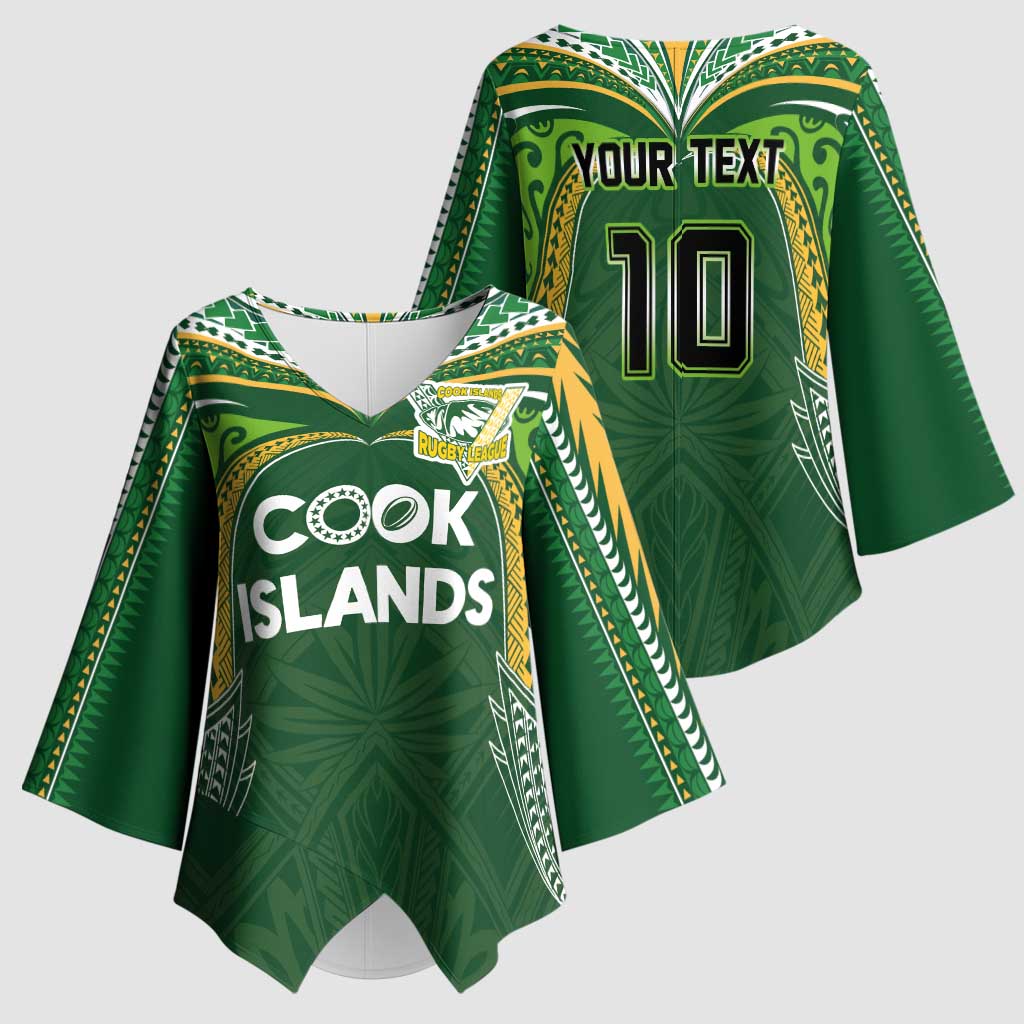 Custom Cook Islands Rugby League Kimono Sleeve Blouse Tatau Tribal Motifs-Dark Green Color LT03 - Polynesian Pride