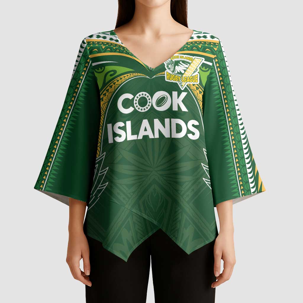 Custom Cook Islands Rugby League Kimono Sleeve Blouse Tatau Tribal Motifs-Dark Green Color LT03 - Polynesian Pride