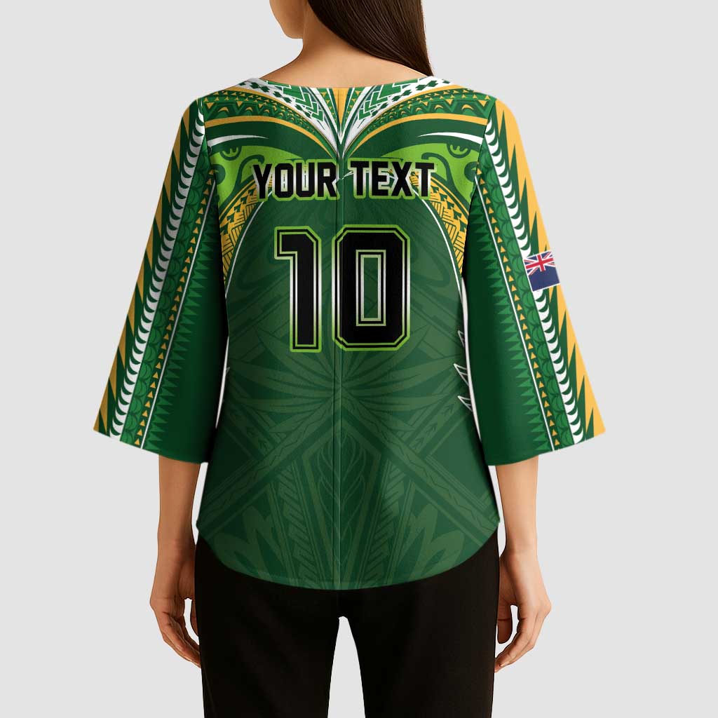 Custom Cook Islands Rugby League Kimono Sleeve Blouse Tatau Tribal Motifs-Dark Green Color LT03 - Polynesian Pride