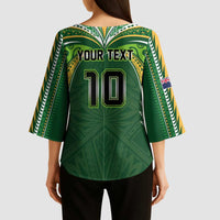 Custom Cook Islands Rugby League Kimono Sleeve Blouse Tatau Tribal Motifs-Dark Green Color LT03 - Polynesian Pride
