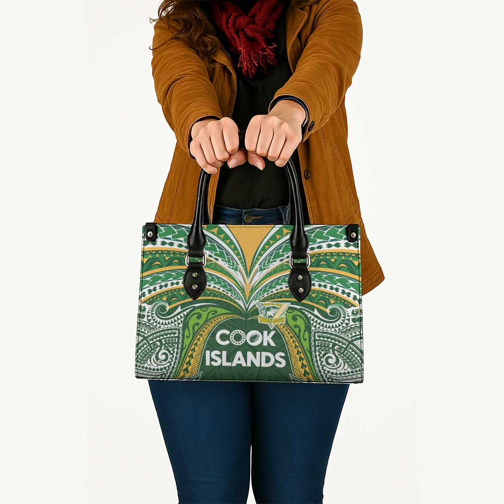 Cook Islands Rugby League Leather Bag Tatau Tribal Motifs-Dark Green Color LT03 - Polynesian Pride