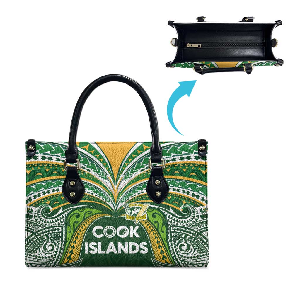 Cook Islands Rugby League Leather Bag Tatau Tribal Motifs-Dark Green Color LT03 - Polynesian Pride