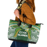 Cook Islands Rugby League Leather Tote Bag Tatau Tribal Motifs-Dark Green Color LT03 Green - Polynesian Pride
