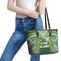 Cook Islands Rugby League Leather Tote Bag Tatau Tribal Motifs-Dark Green Color LT03 - Polynesian Pride