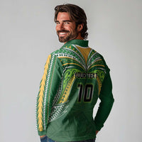 Custom Cook Islands Rugby League Long Sleeve Polo Shirt Tatau Tribal Motifs-Dark Green Color LT03 - Polynesian Pride