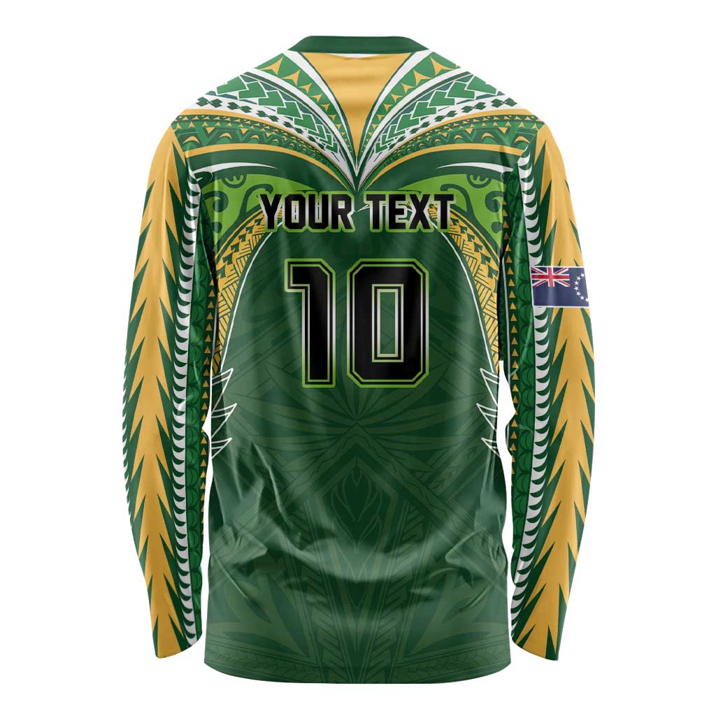 Custom Cook Islands Rugby League Long Sleeve Shirt Tatau Tribal Motifs-Dark Green Color LT03 - Polynesian Pride