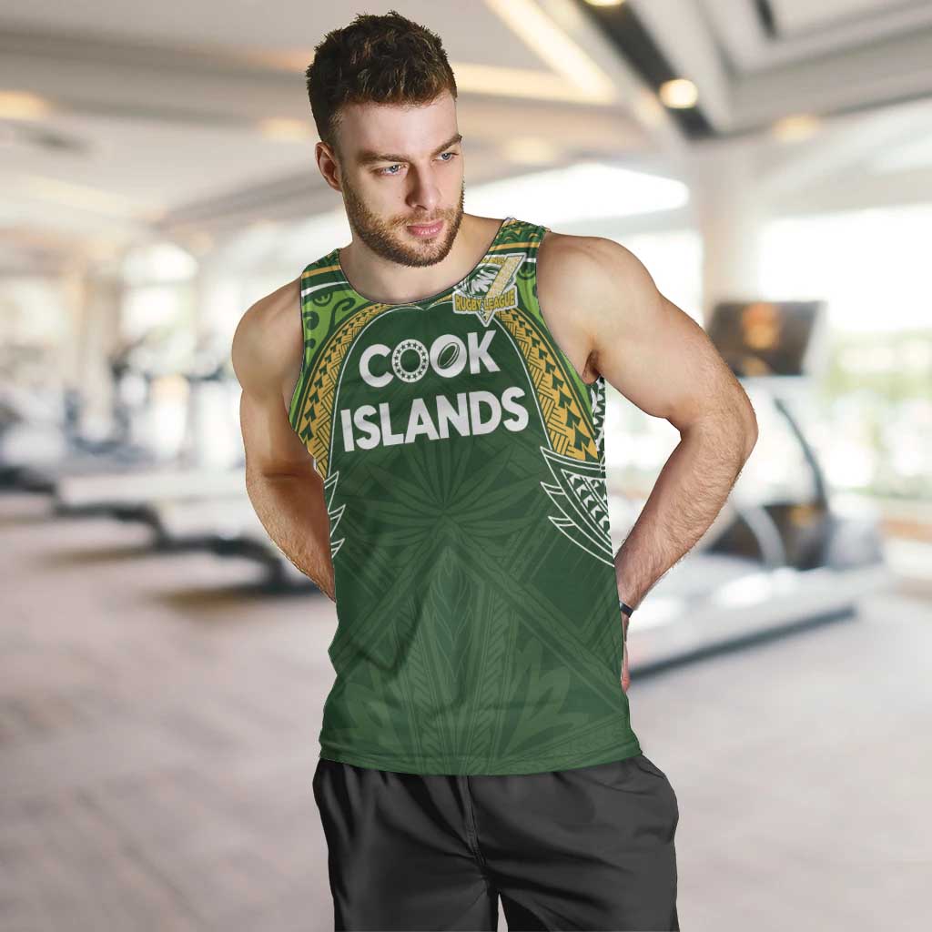 Custom Cook Islands Rugby League Men Tank Top Tatau Tribal Motifs-Dark Green Color LT03 Green - Polynesian Pride