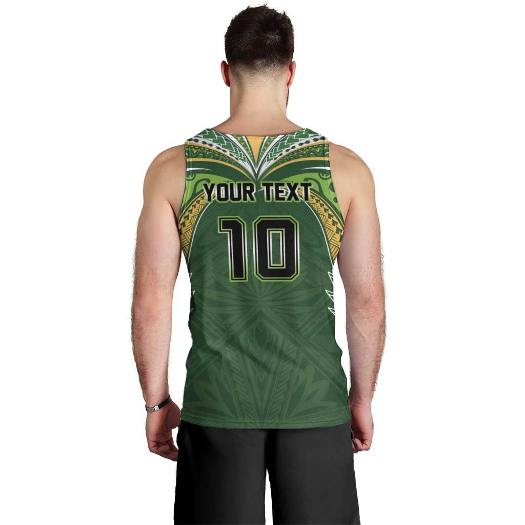 Custom Cook Islands Rugby League Men Tank Top Tatau Tribal Motifs-Dark Green Color LT03 - Polynesian Pride