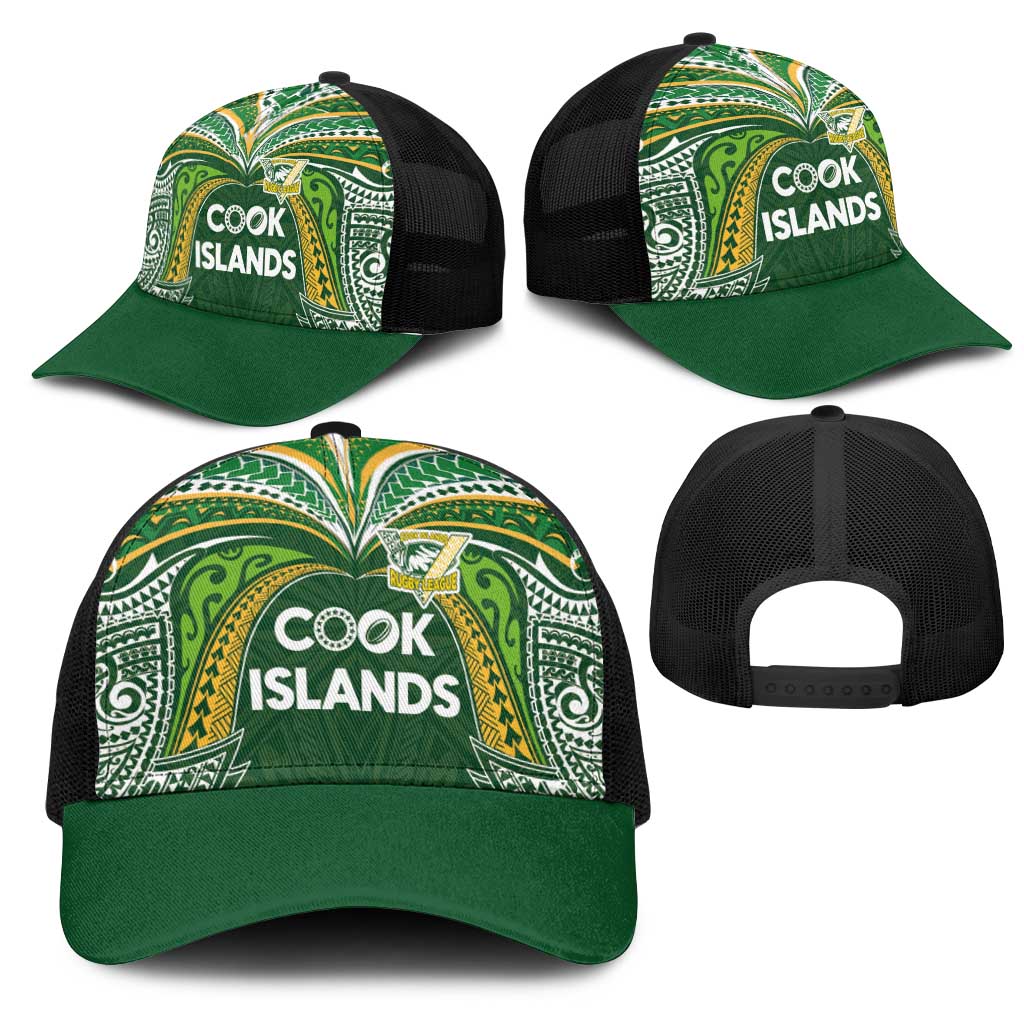 Cook Islands Rugby League Mesh Trucker Cap Tatau Tribal Motifs-Dark Green Color LT03 - Polynesian Pride