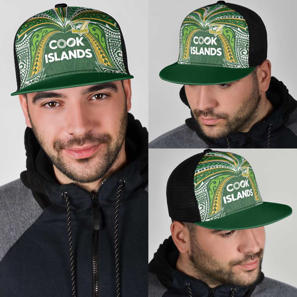 Cook Islands Rugby League Mesh Trucker Cap Tatau Tribal Motifs-Dark Green Color LT03 - Polynesian Pride
