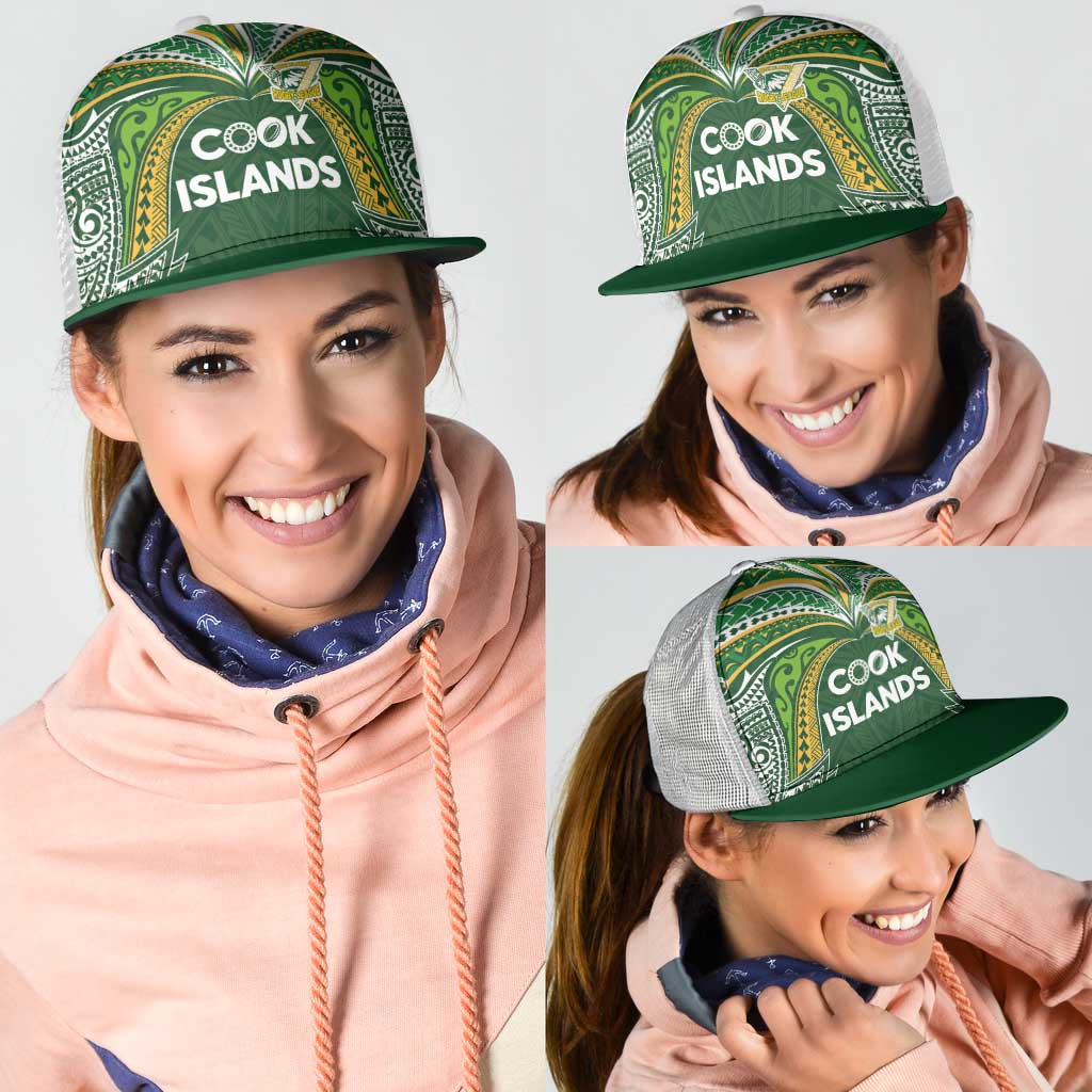 Cook Islands Rugby League Mesh Trucker Cap Tatau Tribal Motifs-Dark Green Color LT03 - Polynesian Pride