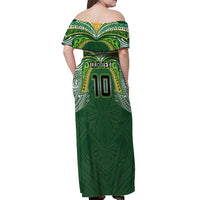 Custom Cook Islands Rugby League Off Shoulder Maxi Dress Tatau Tribal Motifs-Dark Green Color LT03 - Polynesian Pride