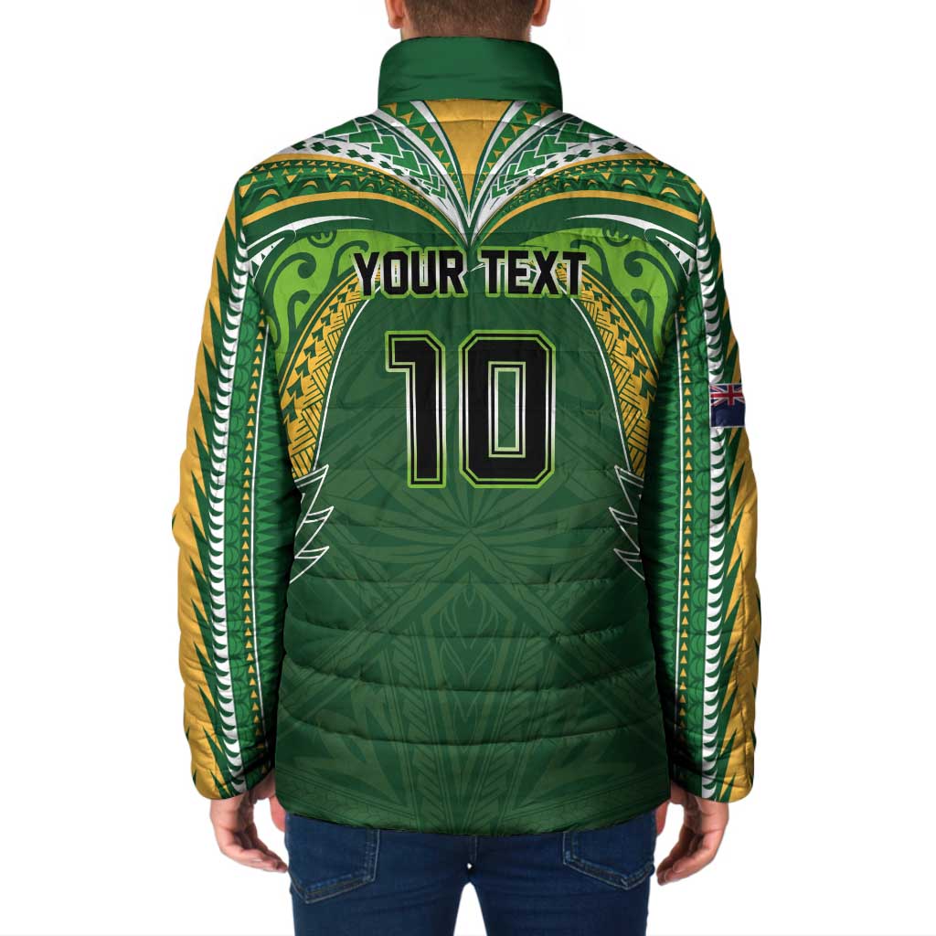 Custom Cook Islands Rugby League Padded Jacket Tatau Tribal Motifs-Dark Green Color LT03 - Polynesian Pride