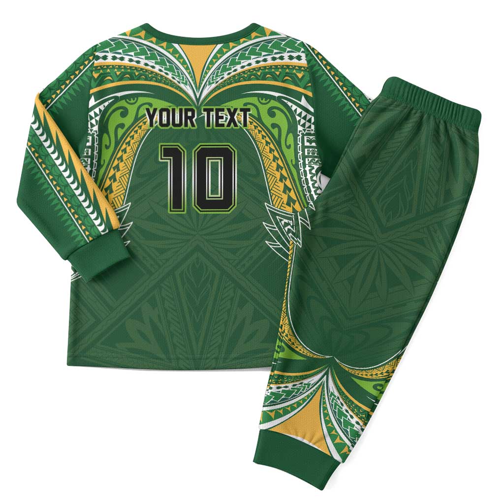 Custom Cook Islands Rugby League Christmas Pajama Set Tatau Tribal Motifs-Dark Green Color LT03 - Polynesian Pride