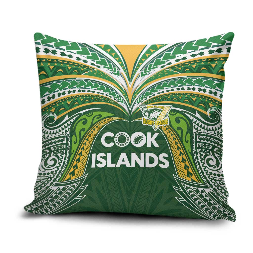 Cook Islands Rugby League Pillow Cover Tatau Tribal Motifs-Dark Green Color LT03 Green - Polynesian Pride