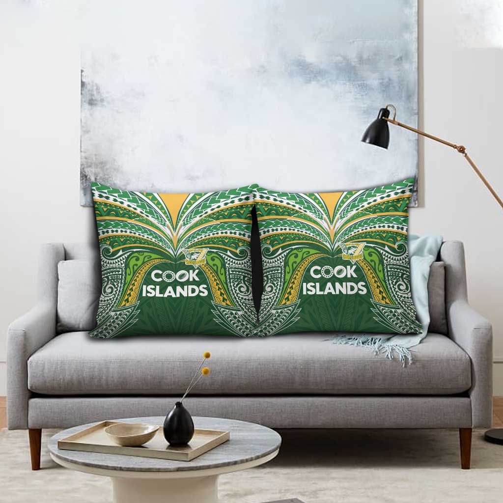 Cook Islands Rugby League Pillow Cover Tatau Tribal Motifs-Dark Green Color LT03 - Polynesian Pride