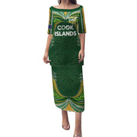 Custom Cook Islands Rugby League Puletasi Tatau Tribal Motifs-Dark Green Color LT03 Long Dress Green - Polynesian Pride