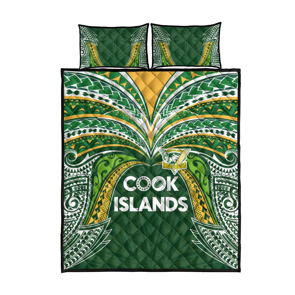 Cook Islands Rugby League Quilt Bed Set Tatau Tribal Motifs-Dark Green Color LT03 - Polynesian Pride