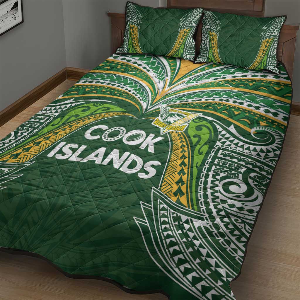 Cook Islands Rugby League Quilt Bed Set Tatau Tribal Motifs-Dark Green Color LT03 - Polynesian Pride