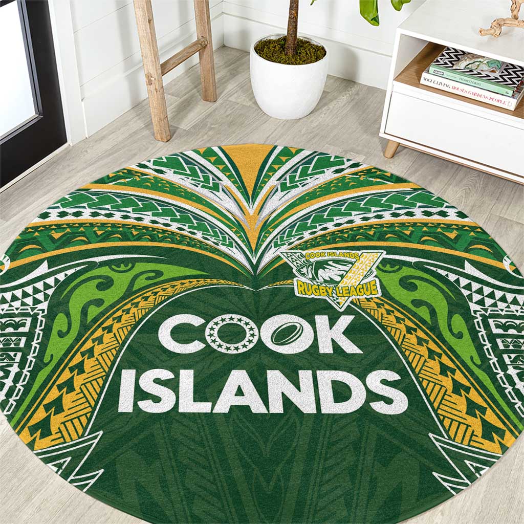 Cook Islands Rugby League Round Carpet Tatau Tribal Motifs-Dark Green Color LT03 Green - Polynesian Pride