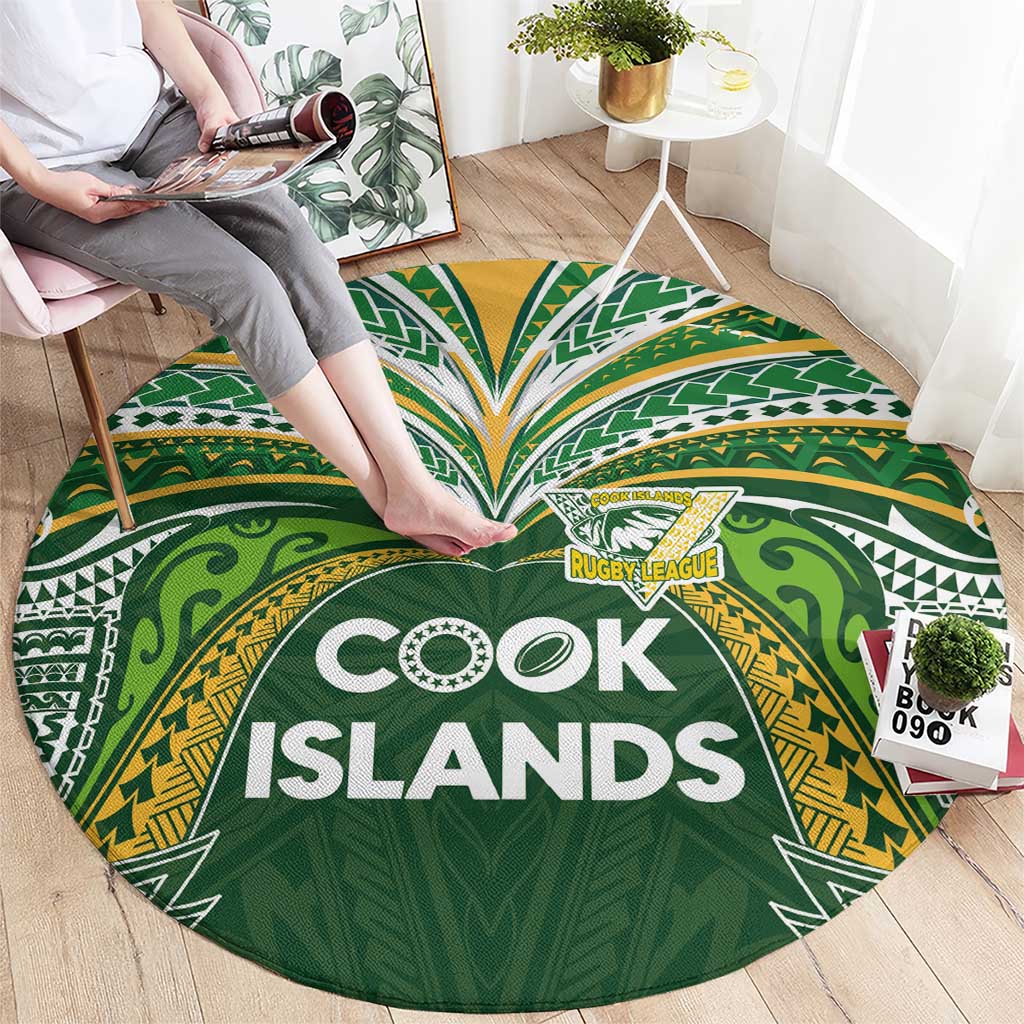 Cook Islands Rugby League Round Carpet Tatau Tribal Motifs-Dark Green Color LT03 - Polynesian Pride
