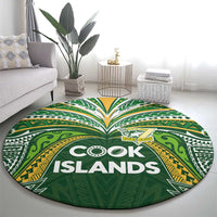 Cook Islands Rugby League Round Carpet Tatau Tribal Motifs-Dark Green Color LT03 - Polynesian Pride