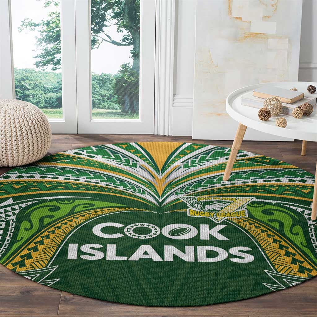 Cook Islands Rugby League Round Carpet Tatau Tribal Motifs-Dark Green Color LT03 - Polynesian Pride