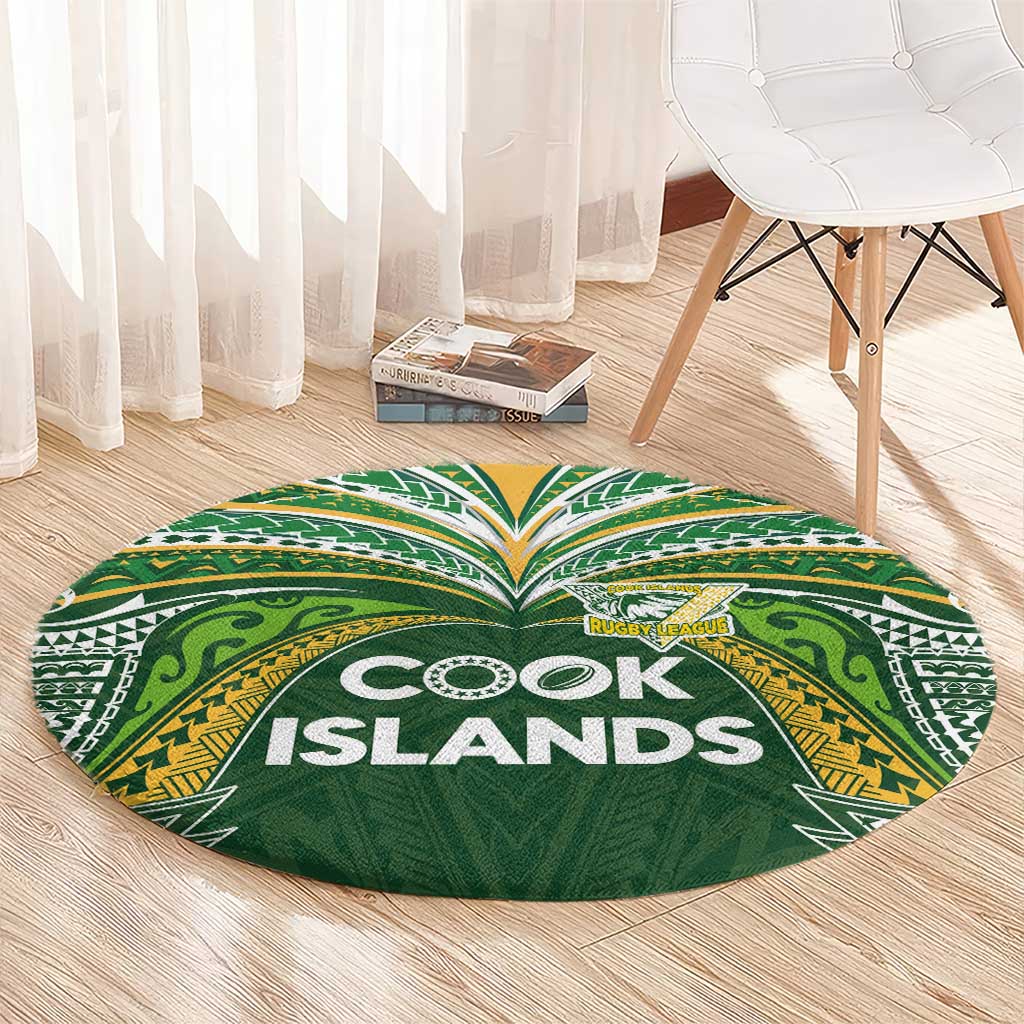 Cook Islands Rugby League Round Carpet Tatau Tribal Motifs-Dark Green Color LT03 - Polynesian Pride