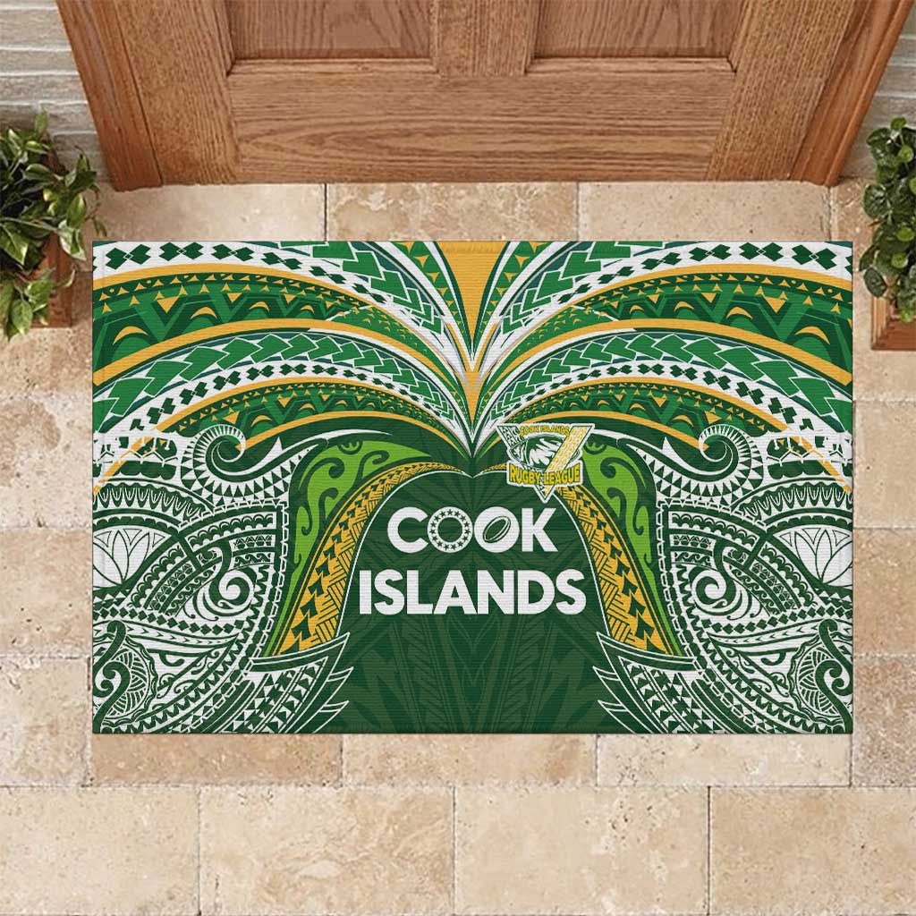 Cook Islands Rugby League Rubber Doormat Tatau Tribal Motifs-Dark Green Color LT03 Green - Polynesian Pride