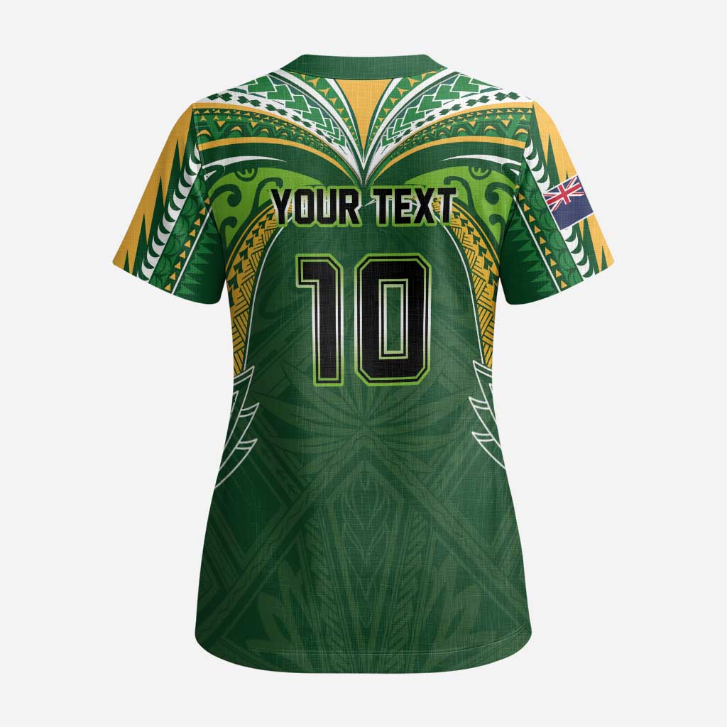 Custom Cook Islands Rugby League Scrub Top Tatau Tribal Motifs-Dark Green Color LT03 - Polynesian Pride