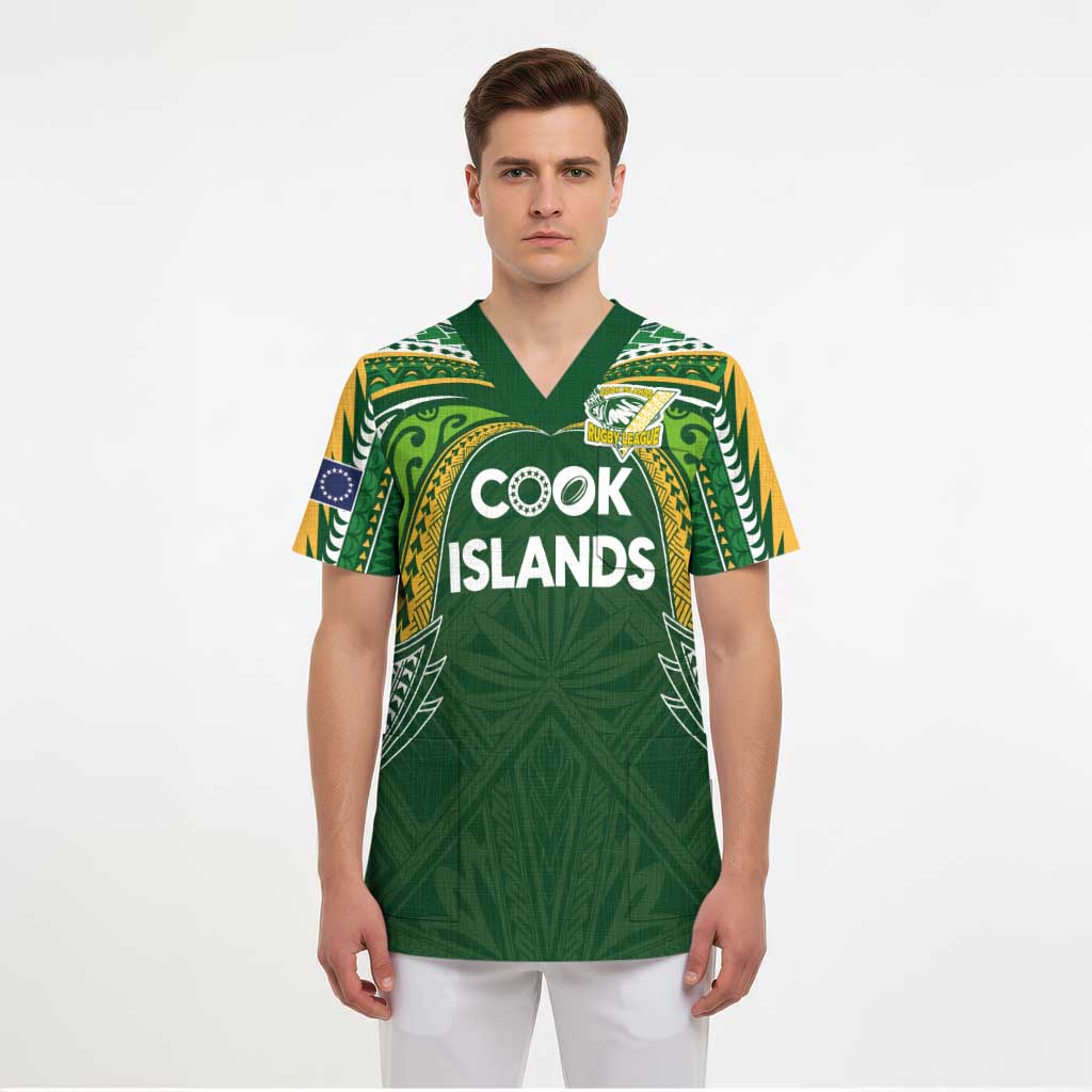 Custom Cook Islands Rugby League Scrub Top Tatau Tribal Motifs-Dark Green Color LT03 - Polynesian Pride