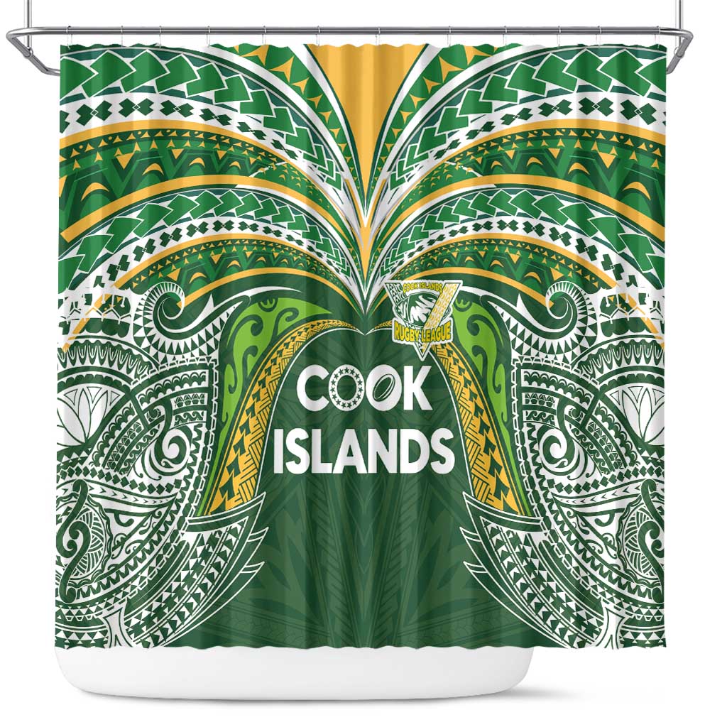 Cook Islands Rugby League Shower Curtain Tatau Tribal Motifs-Dark Green Color LT03 Green - Polynesian Pride