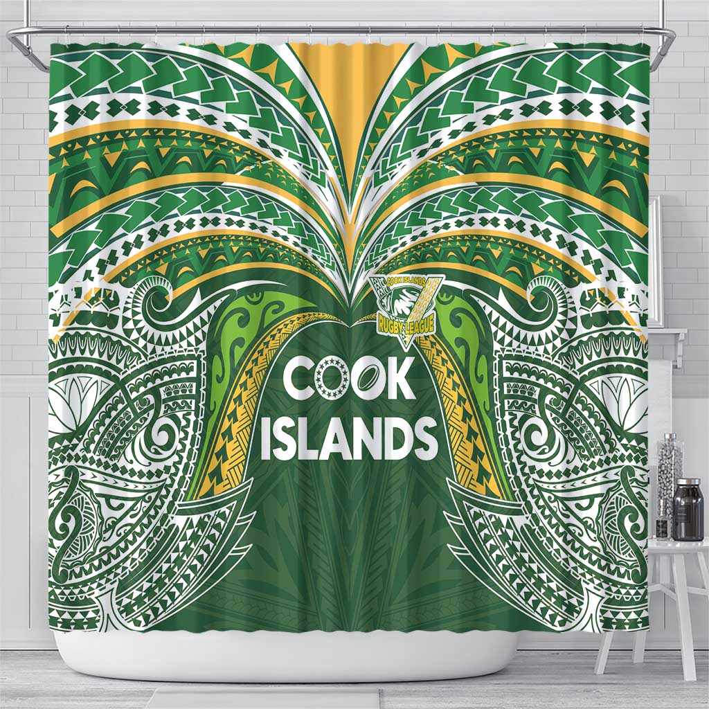 Cook Islands Rugby League Shower Curtain Tatau Tribal Motifs-Dark Green Color LT03 - Polynesian Pride