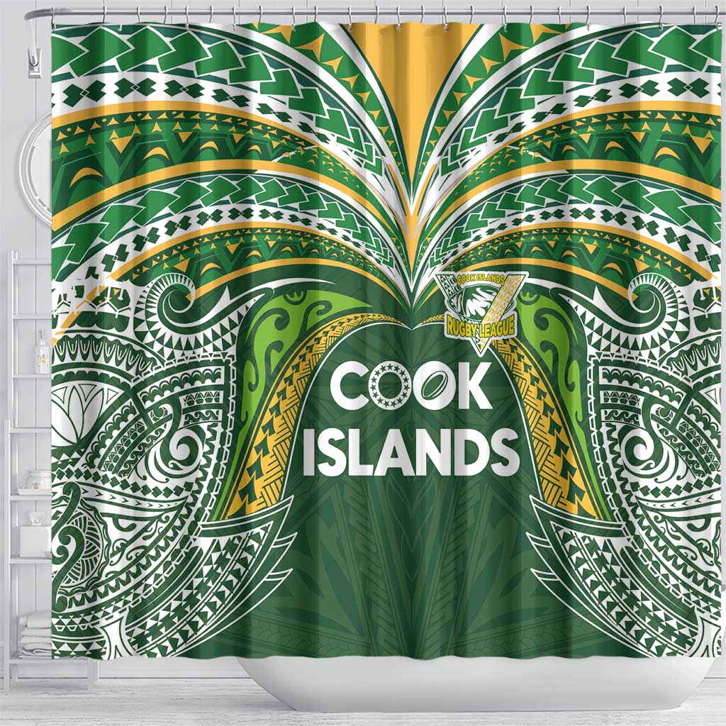 Cook Islands Rugby League Shower Curtain Tatau Tribal Motifs-Dark Green Color LT03 - Polynesian Pride