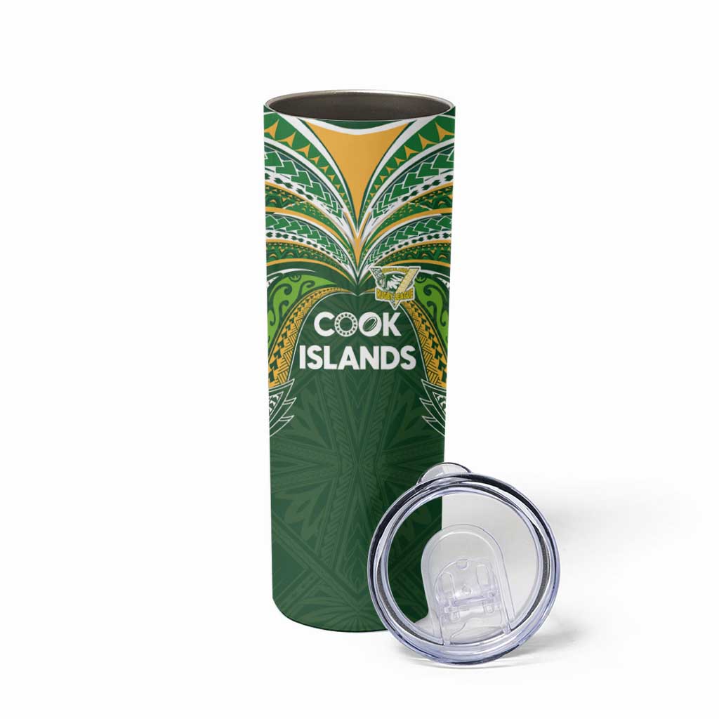 Custom Cook Islands Rugby League Skinny Tumbler Tatau Tribal Motifs-Dark Green Color LT03 - Polynesian Pride