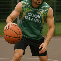 Custom Cook Islands Rugby League Sleeveless Hoodie Tatau Tribal Motifs-Dark Green Color LT03 - Polynesian Pride