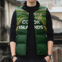 Custom Cook Islands Rugby League Sleeveless Puffer Jacket Tatau Tribal Motifs-Dark Green Color LT03 - Polynesian Pride